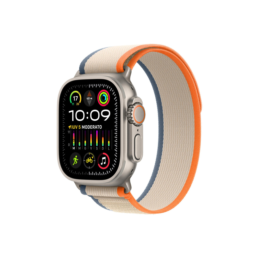 Apple Watch Ultra 2 GPS + Cellular 49mm Smartwatch con robusta cassa in titanio e Trail Loop arancione/beige - S/M. Fitness tracker, GPS di precisione, tasto Azione, batteria a lunghissima durata-iStoreMilano