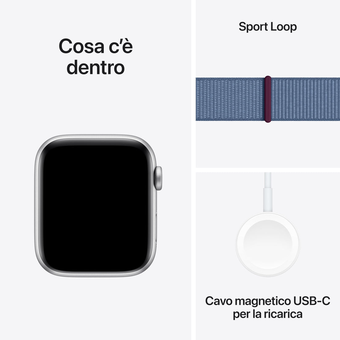Apple Watch SE (2ª generazione, 2023) GPS 44 mm Smartwatch con cassa in alluminio color argento e Sport Loop blu inverno. Fitness tracker, monitoraggio del sonno, Rilevamento incidenti-iStoreMilano