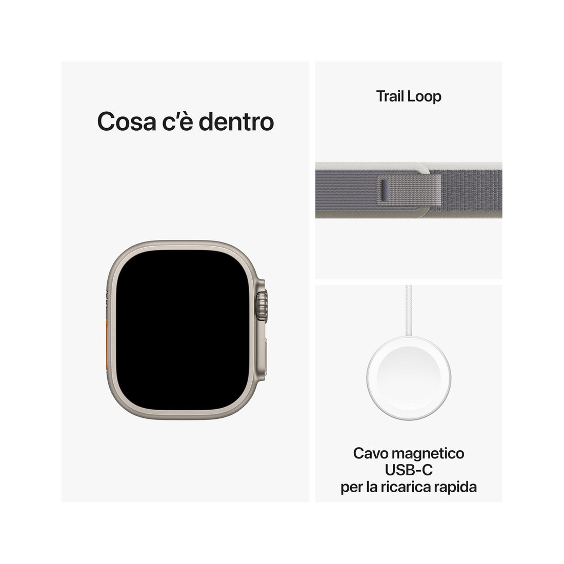 Apple Watch Ultra 2 GPS + Cellular 49mm Smartwatch con robusta cassa in titanio e Trail Loop verde/grigio - M/L. Fitness tracker, GPS di precisione, tasto Azione, batteria a lunghissima durata-iStoreMilano